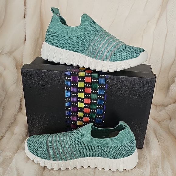 bernie mev. Shoes - bernie mev. Teal and Gray Knit Sneakers